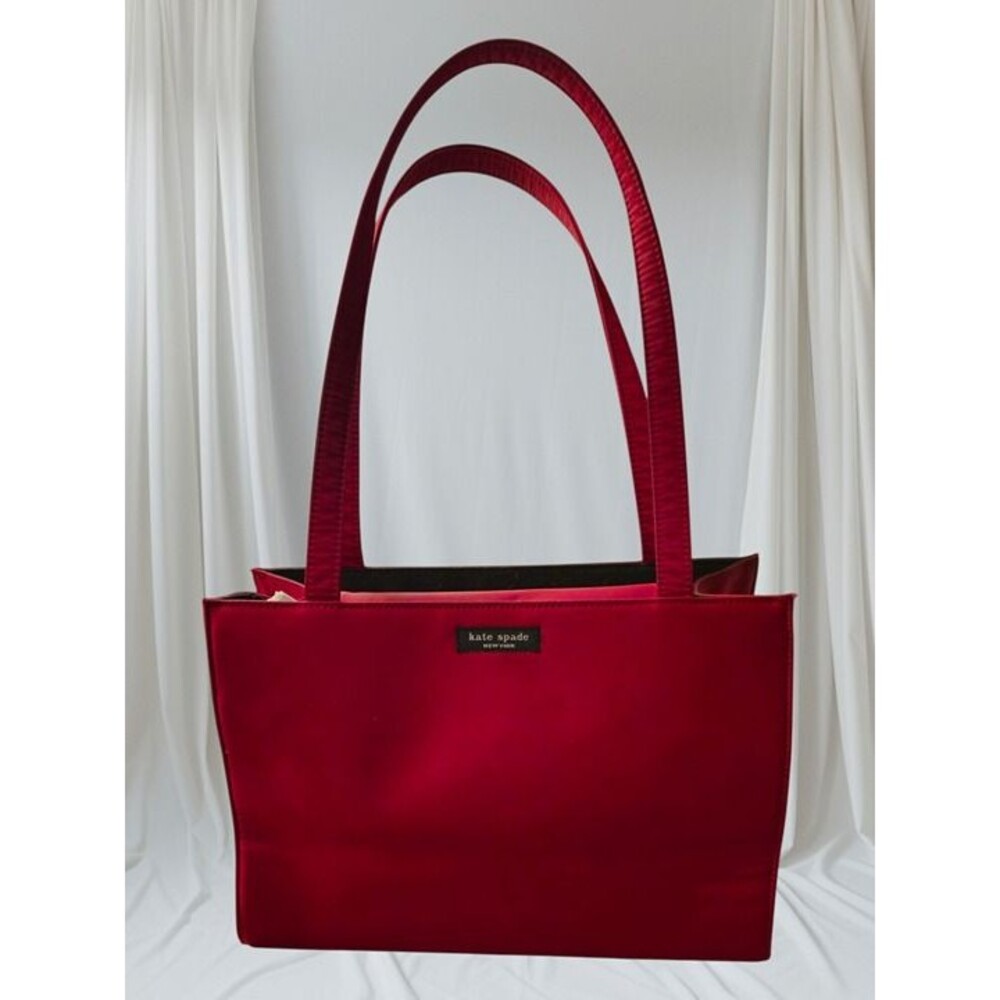 Kate Spade Red Satin Purse/Satchel double handles zipper pocket, snap flap close